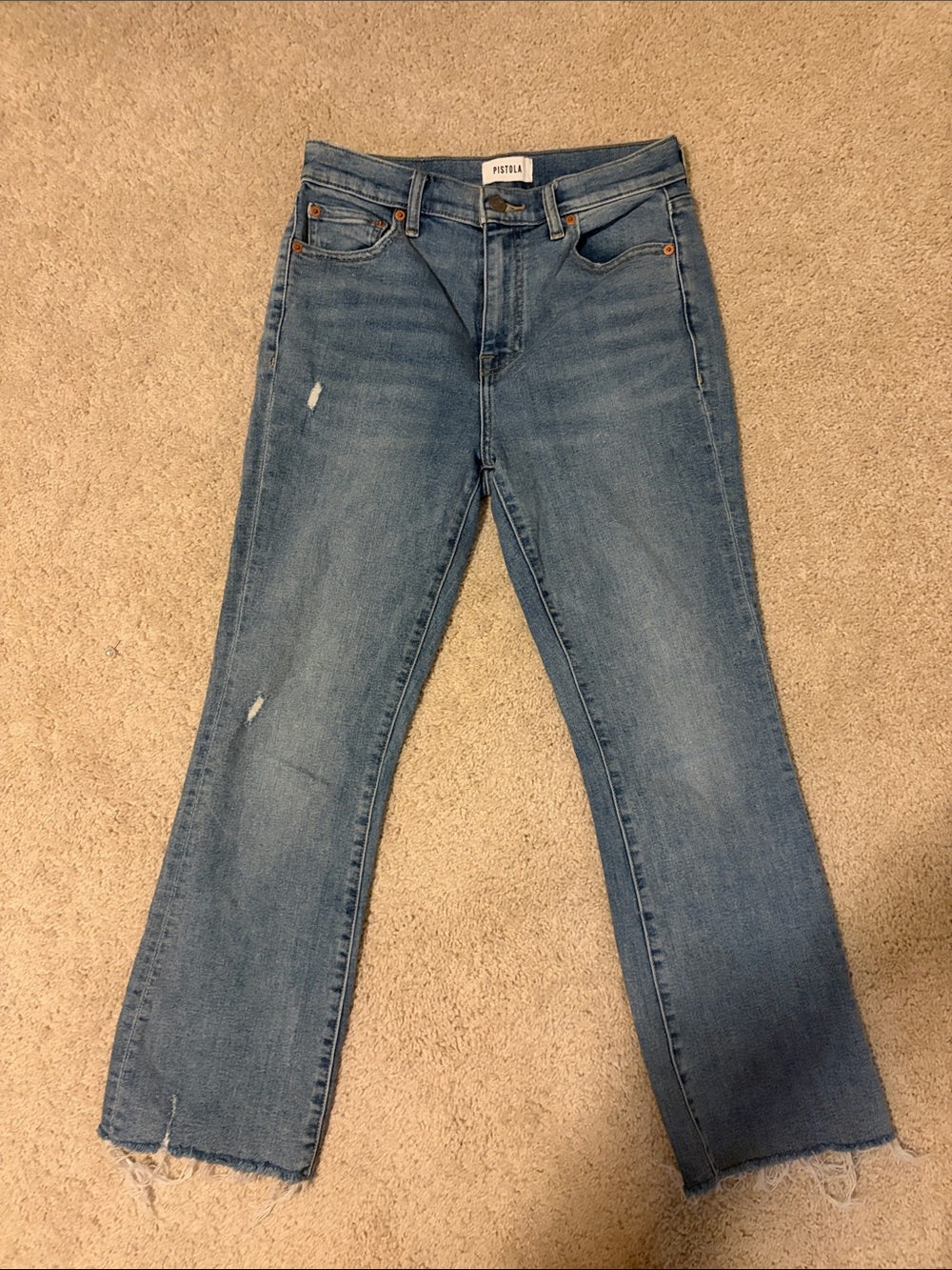 pistola faded blue cropped flare jeans